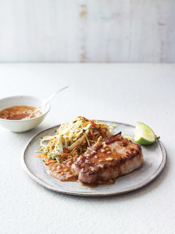 Pork steak with peanut butter satay & Asian slaw